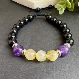 Citrine, Amethyst and black Tourmaline Bracelet Happiness Joy bracelet